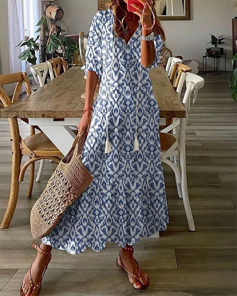 Robe longue bohème col V fluide