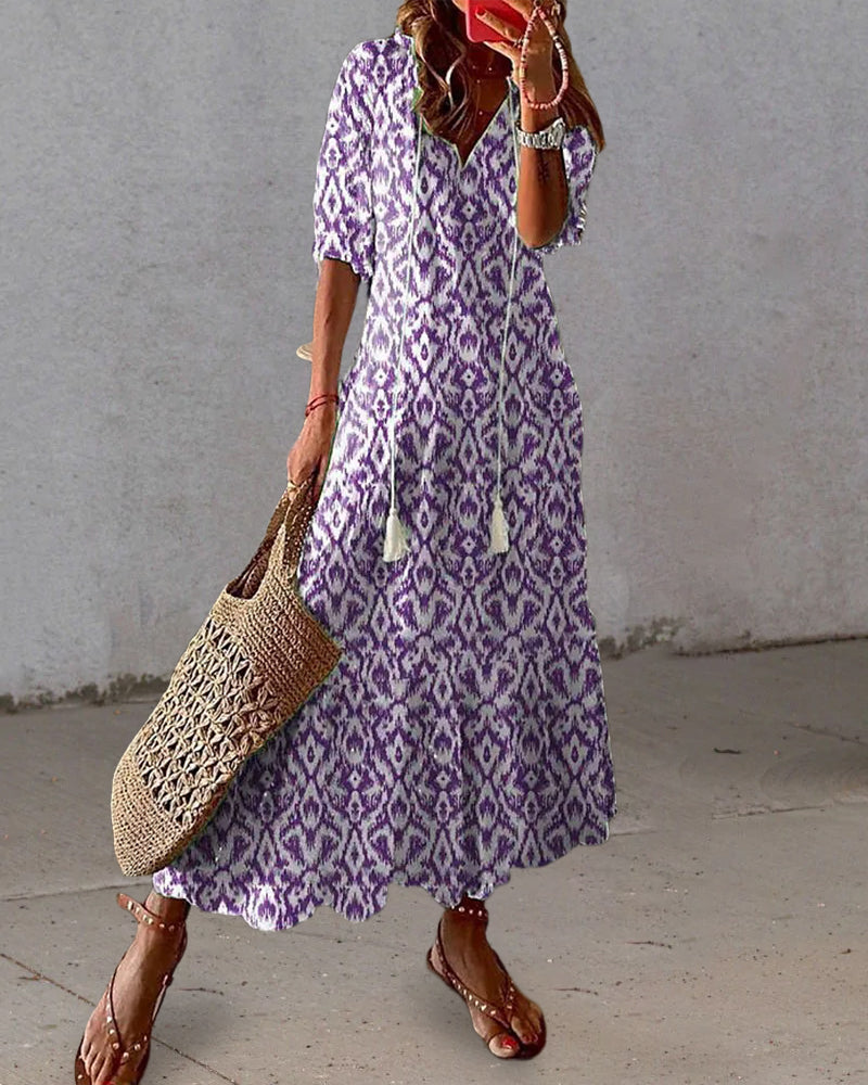 Robe longue bohème col V fluide