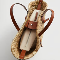 Petit sac cabas en paille à bandoulière amovible