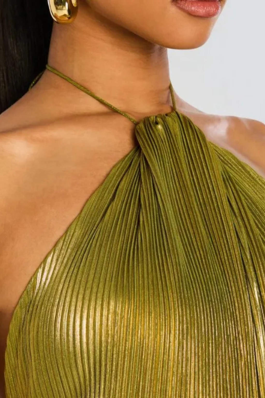 Élégante Robe Longue Satinée Plissée à Col Halter pour Femme