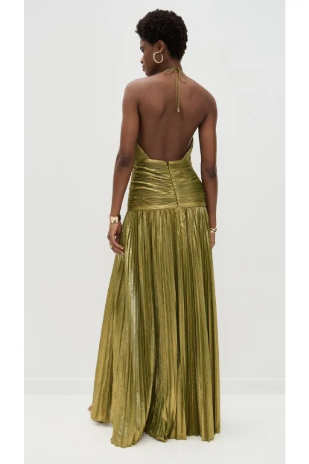 Élégante Robe Longue Satinée Plissée à Col Halter pour Femme