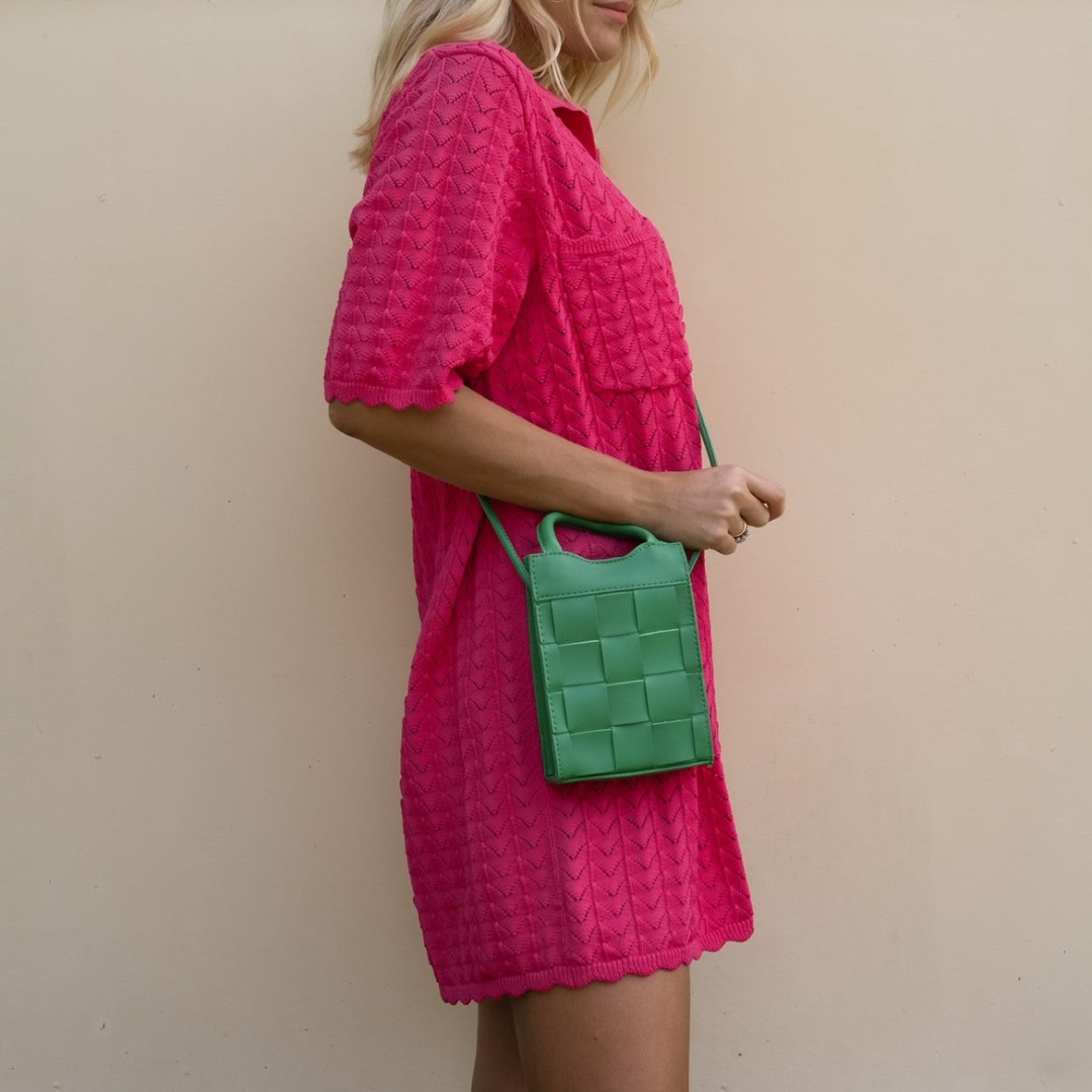 Mini sac à main tressé en simili cuir