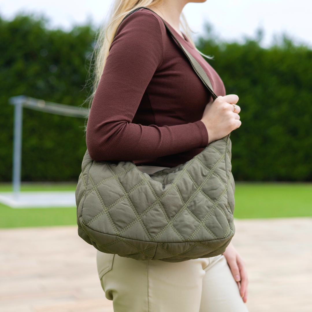 Sac bandoulière matelassé en nylon à motif losange