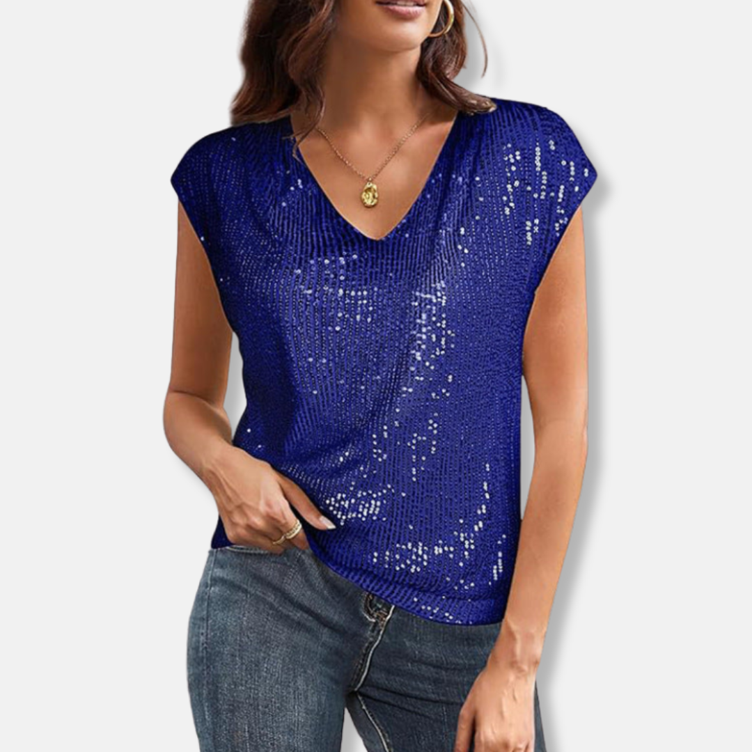Top Pailleté Élégant à Col V pour Femme