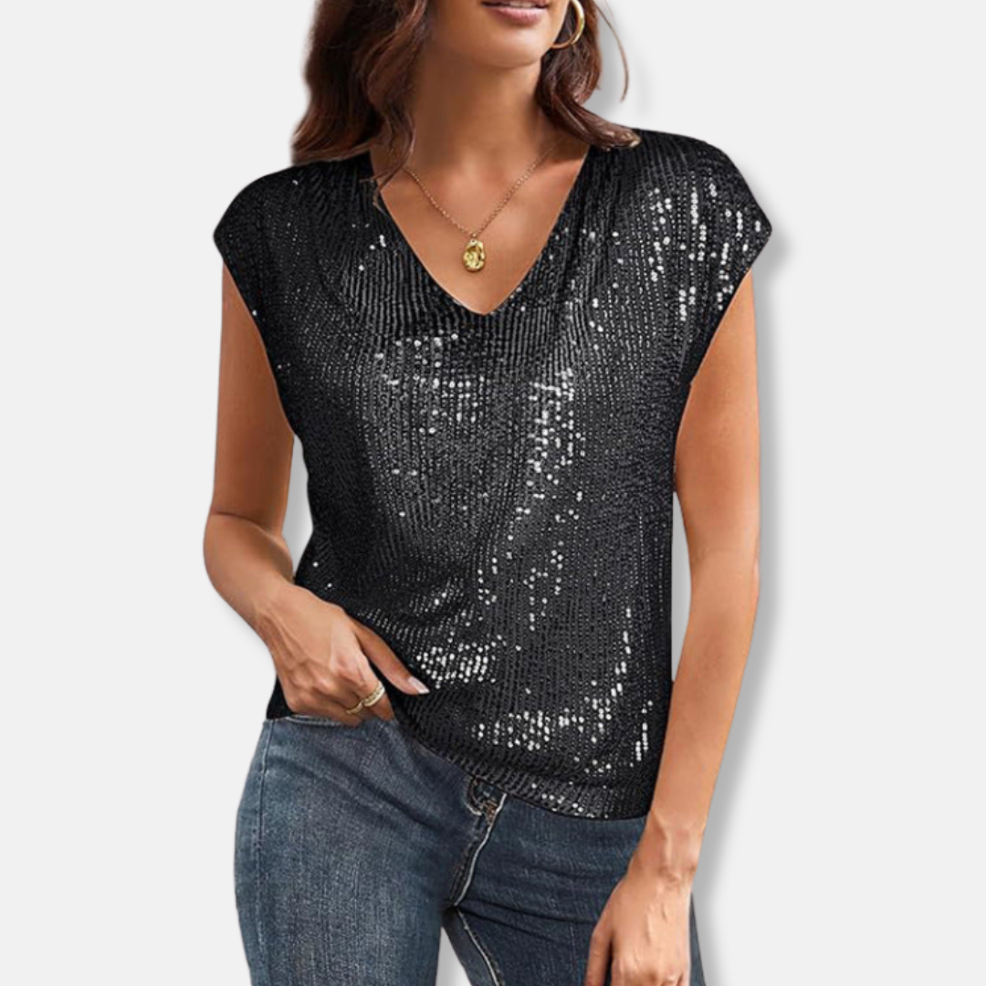 Top Pailleté Élégant à Col V pour Femme