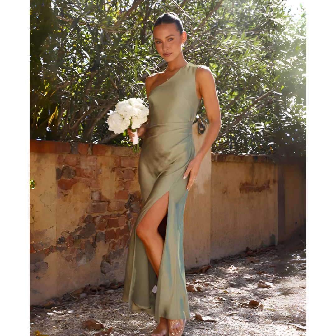 Robe maxi femme asymétrique élégante avec fente coupe ajustée