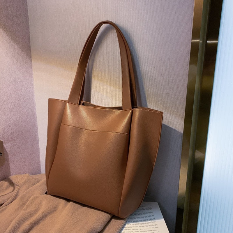 Sac cabas trapèze en simili cuir à anses