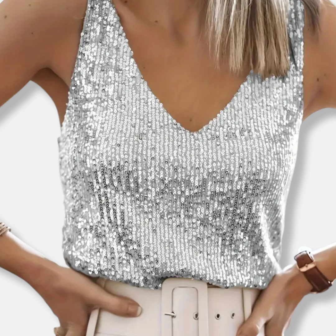 Top Femme Pailleté Col V Élégance Festive