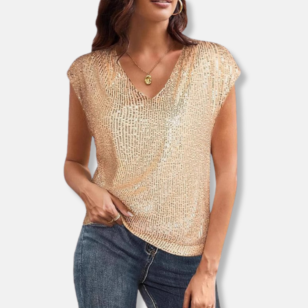 Top Pailleté Élégant à Col V pour Femme
