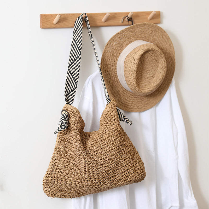 Sac en paille à anse en corde tressée bicolore