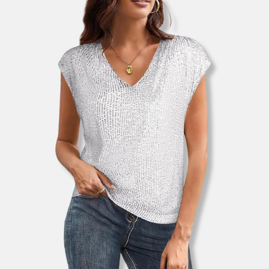 Top Pailleté Élégant à Col V pour Femme