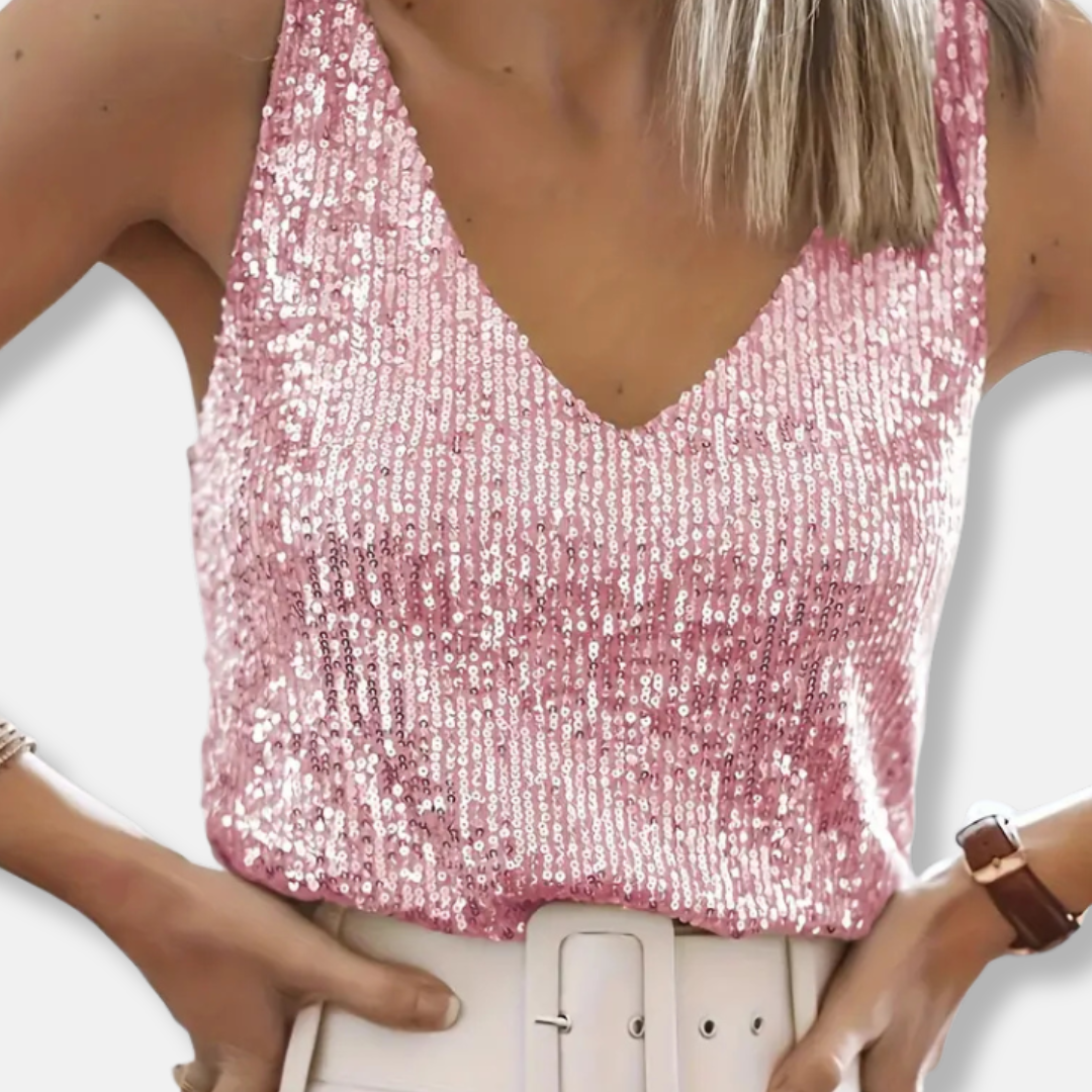 Top Femme Pailleté Col V Élégance Festive