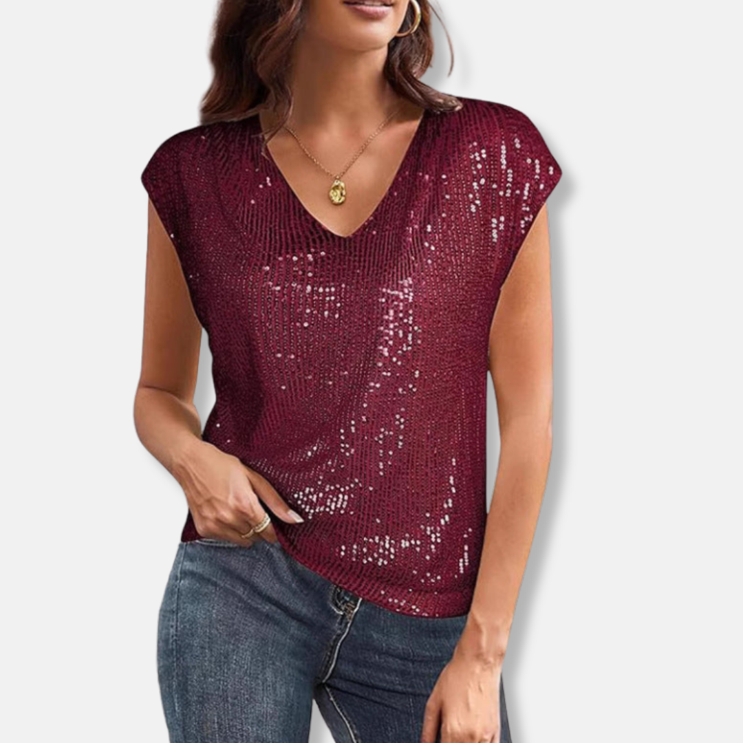 Top Pailleté Élégant à Col V pour Femme