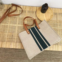 Sac cabas en toile texturée à anse en simili cuir