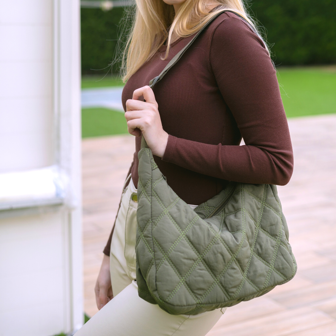 Sac bandoulière matelassé en nylon à motif losange