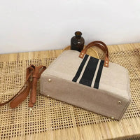 Sac cabas en toile texturée à anse en simili cuir