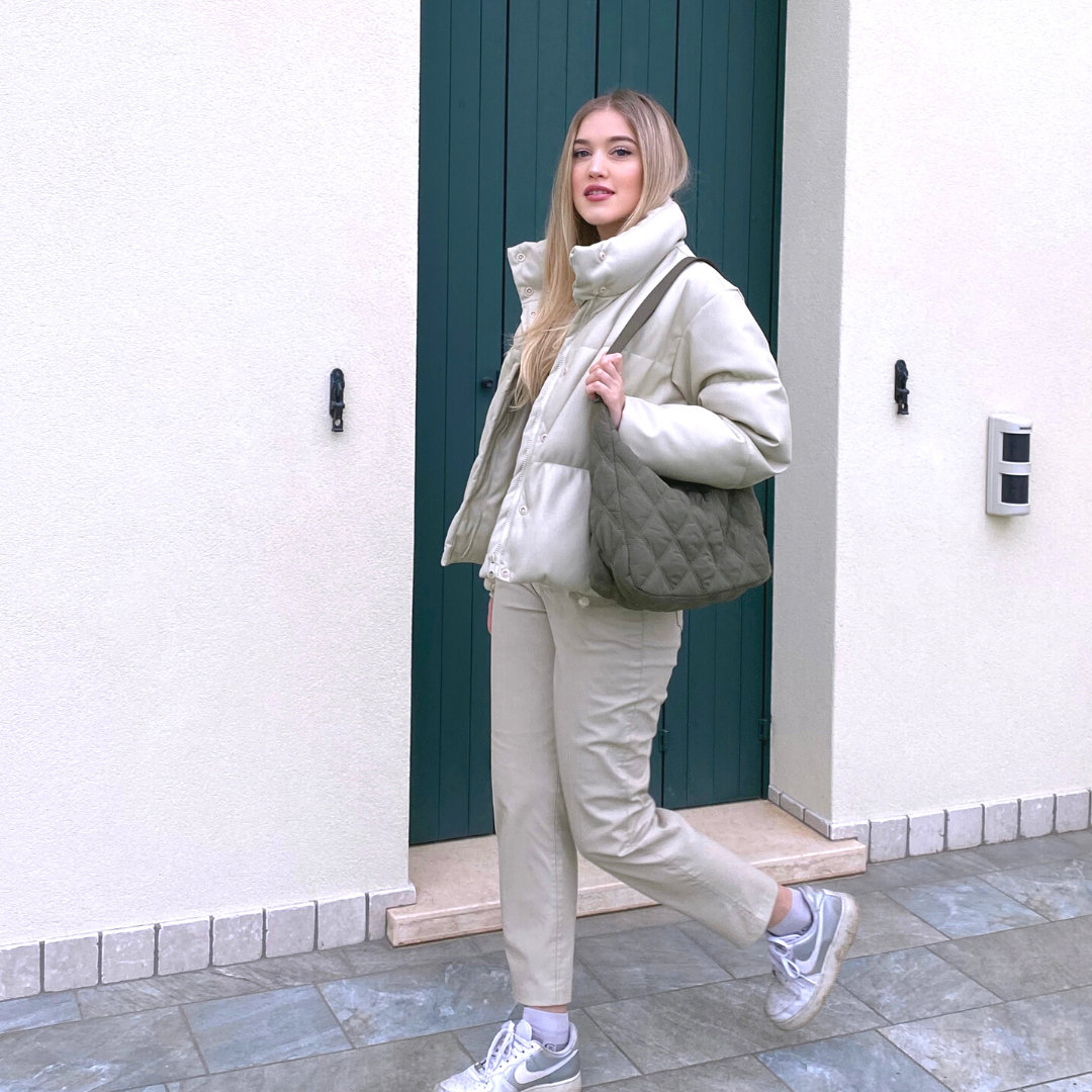 Sac bandoulière matelassé en nylon à motif losange