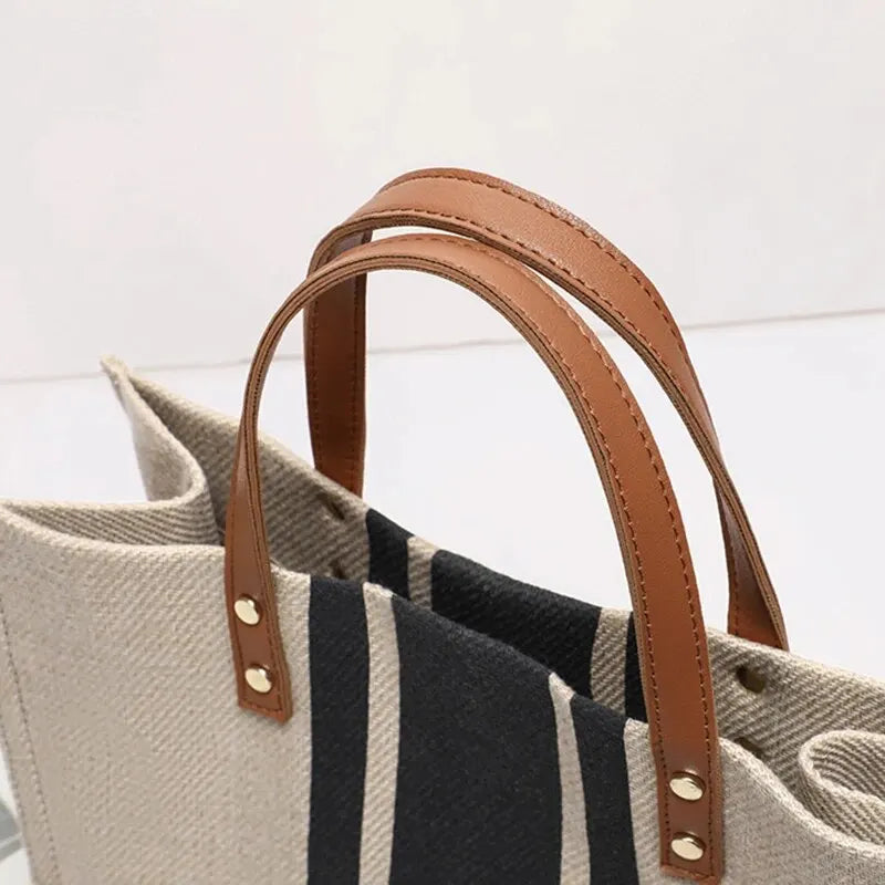Sac cabas en toile texturée à anse en simili cuir