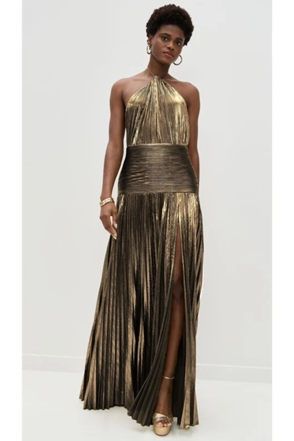 Élégante Robe Longue Satinée Plissée à Col Halter pour Femme