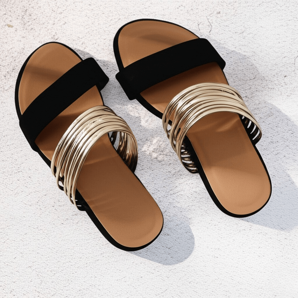 Sandales Plates à Brides Métallisées Élégantes pour Femme