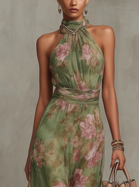 Arkemio robe-longue-femme-fleurie-a-col-halter