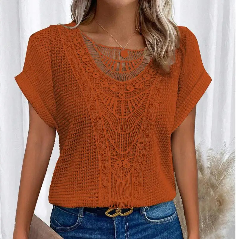 Arkemio top-en-tricot-dentelle-delicate-elegance-boheme Orange rouge S