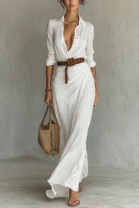 Arkemio robe-longue-femme-a-col-v-et-details-plisses-elegants Blanc XS