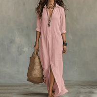 Arkemio robe-longue-decontractee-a-col-v-pour-femme-manches-3-4 Rose XS