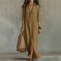 Arkemio robe-longue-decontractee-a-col-v-pour-femme-manches-3-4 Brun XS