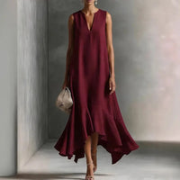 Arkemio robe-maxi-femme-boheme-a-col-v-et-ourlet-volante Bourgogne XS