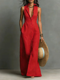 Arkemio robe-chemise-sans-manches-a-boutonnage-elegant Rouge XS