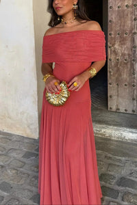 Arkemio robe-longue-femme-epaule-denudee-elegante Rose Corail XS
