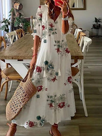 Arkemio robe-longue-boheme-col-v-fluide Jardin Blanc S