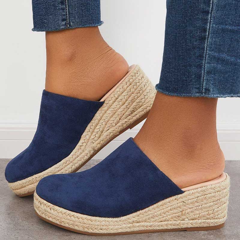 Arkemio mules-compensees-confort-elegance-effet-espadrille Bleu 34