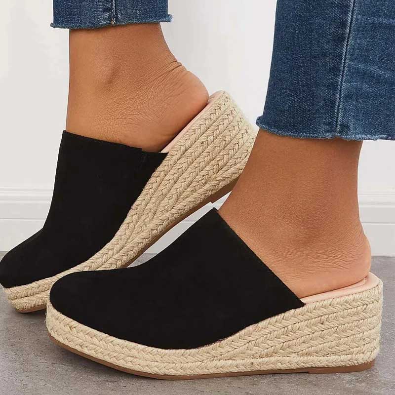 Arkemio mules-compensees-confort-elegance-effet-espadrille Noir 34