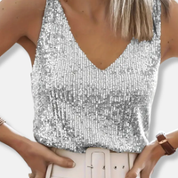 Arkemio top-femme-paillete-col-v-elegance-festive Gris S
