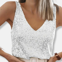 Arkemio top-femme-paillete-col-v-elegance-festive Blanc S