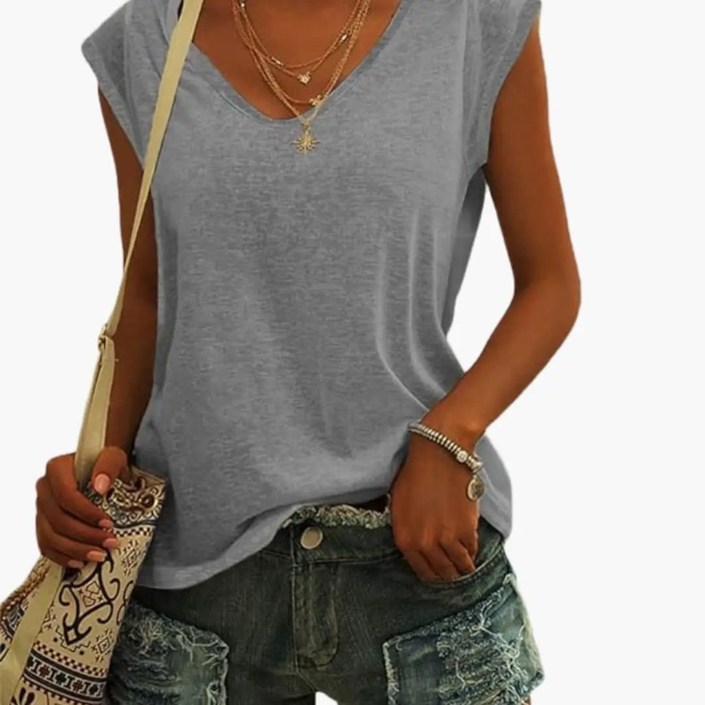 Arkemio t-shirt-decontracte-sans-manches-pour-femme Gris S