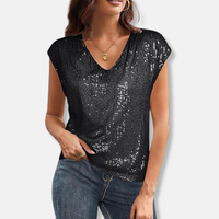 Arkemio top-paillete-elegant-a-col-v-pour-femme Noir S
