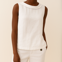 Arkemio blouse-sans-manches-elegante-a-col-rabattu Blanc S