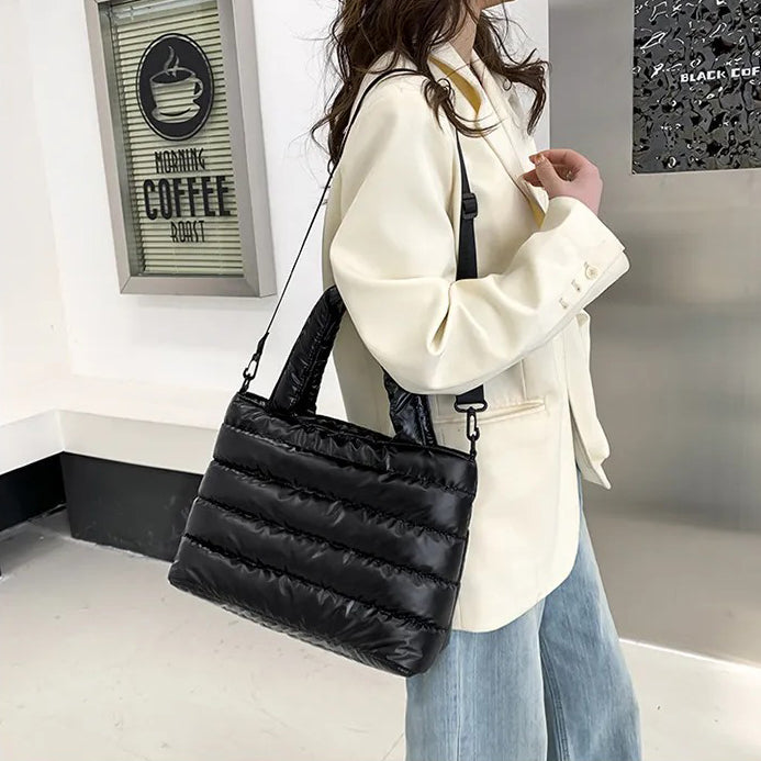 Sac cabas zippé en nylon à bandoulière amovible