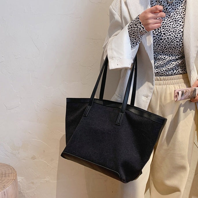 Grand sac cabas en toile bicolore zippé