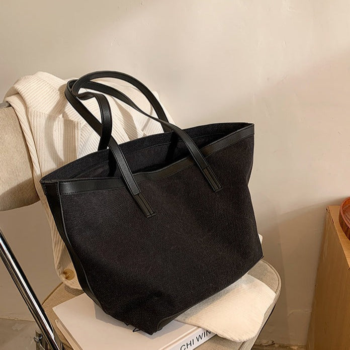 Grand sac cabas en toile bicolore zippé