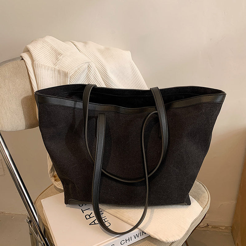 Grand sac cabas en toile bicolore zippé