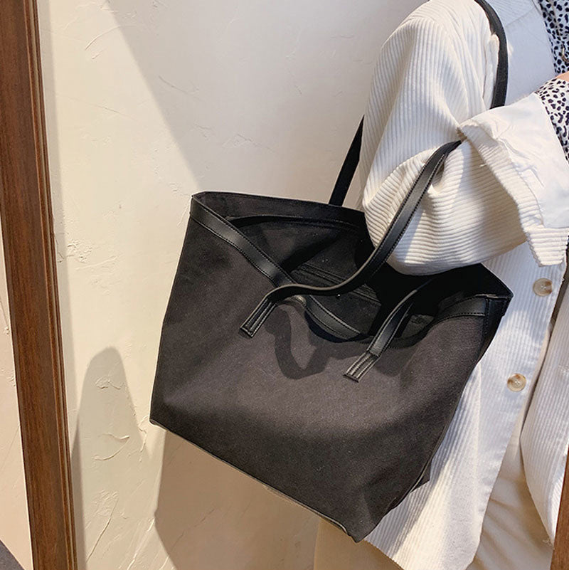 Grand sac cabas en toile bicolore zippé