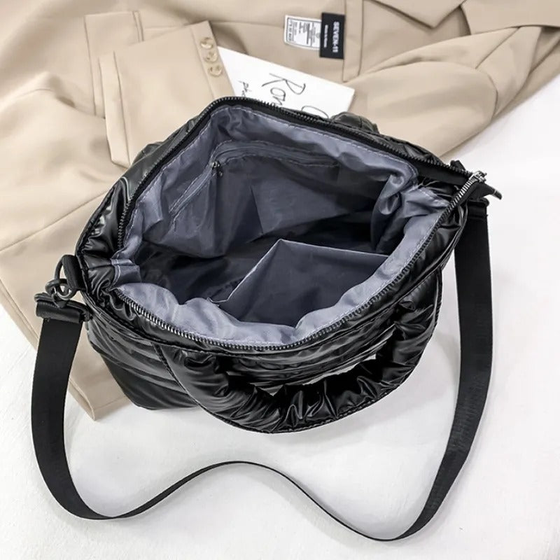 Sac cabas zippé en nylon à bandoulière amovible