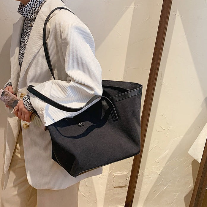 Grand sac cabas en toile bicolore zippé