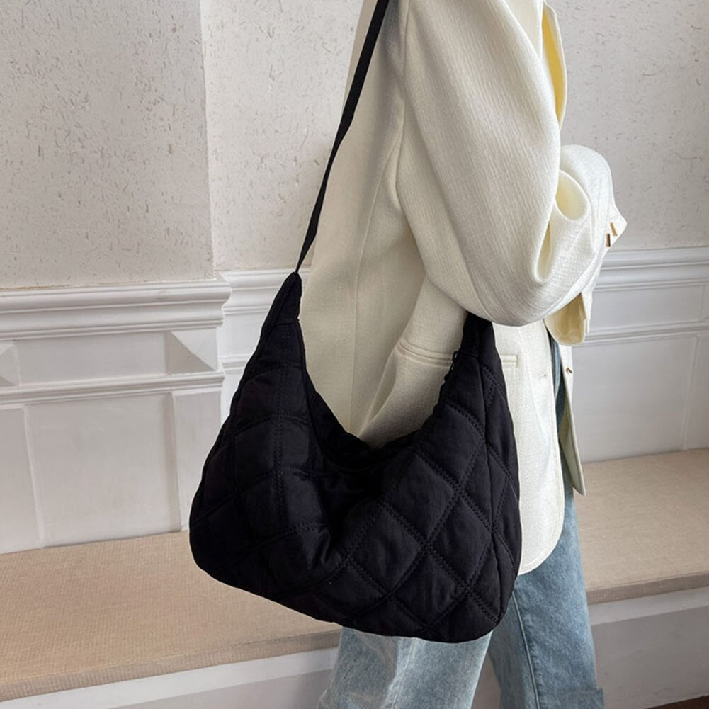 Sac bandoulière matelassé en nylon à motif losange