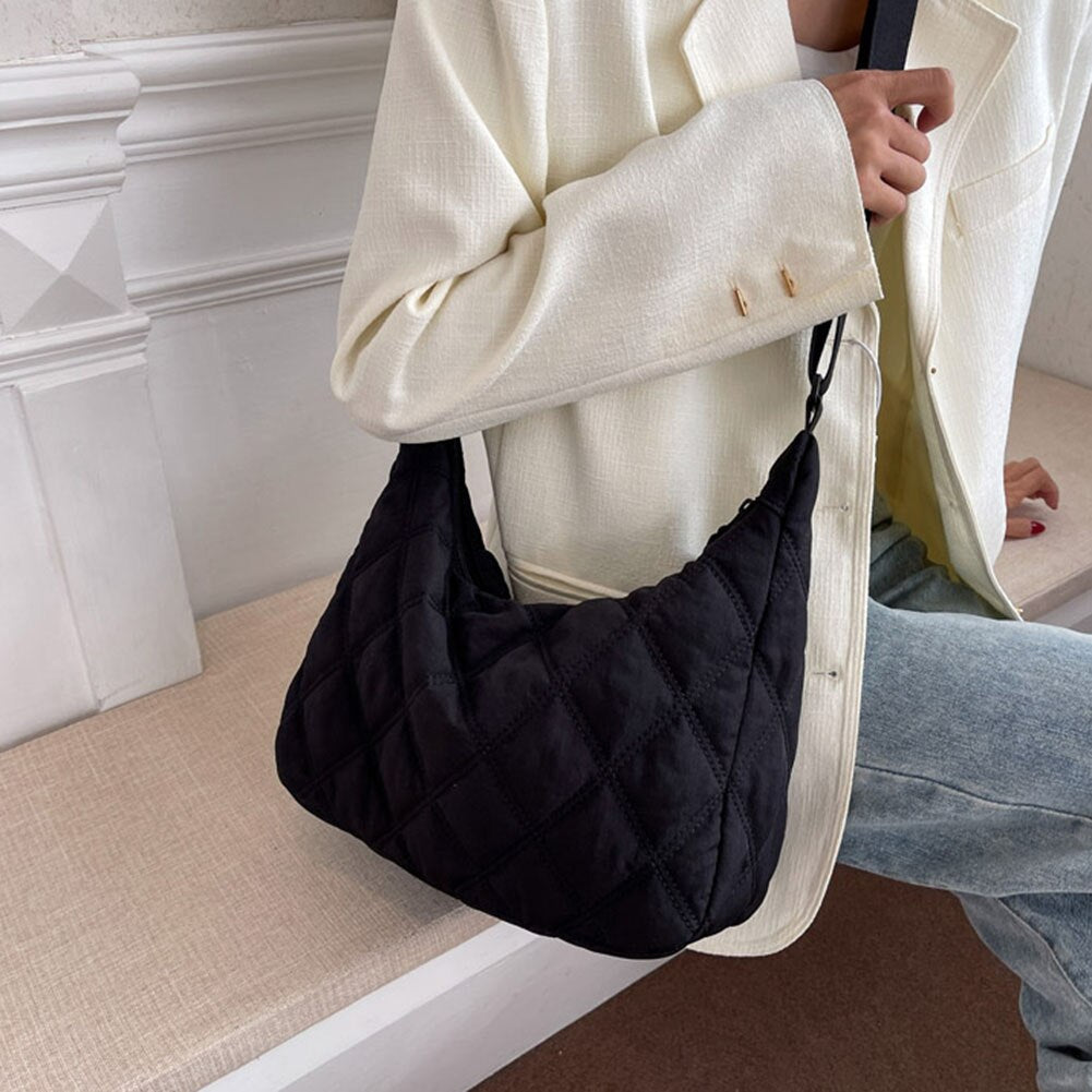 Sac bandoulière matelassé en nylon à motif losange