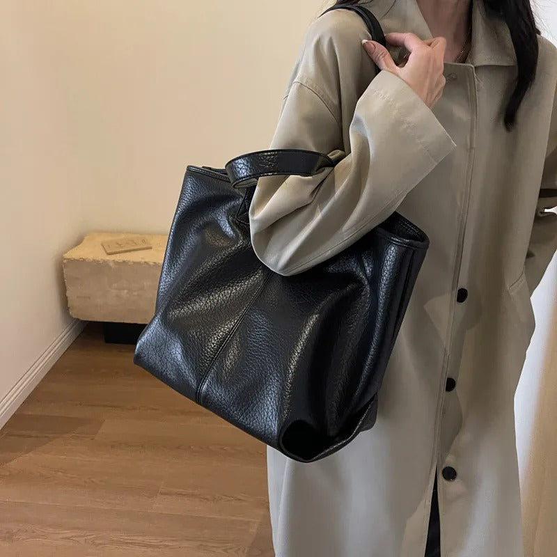 Sac cabas zippé en simili cuir